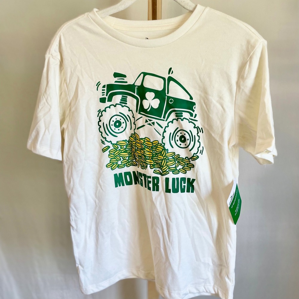 Way to Celebrate Kids Monster Luck St Patricks Day Graphic Tee Cream Green L
